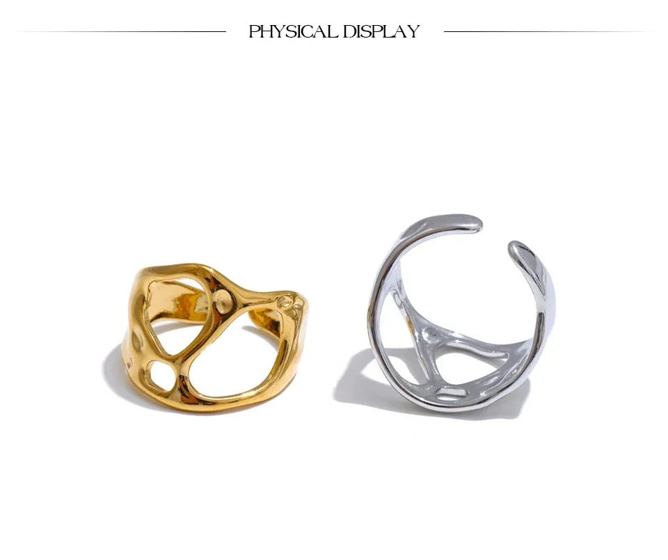 Yhpup Novelties Adjustable Stainless Steel Geometric Hollow Fashion Unusual Open Ring Popular Versatile Daily Trendy Jewelry
