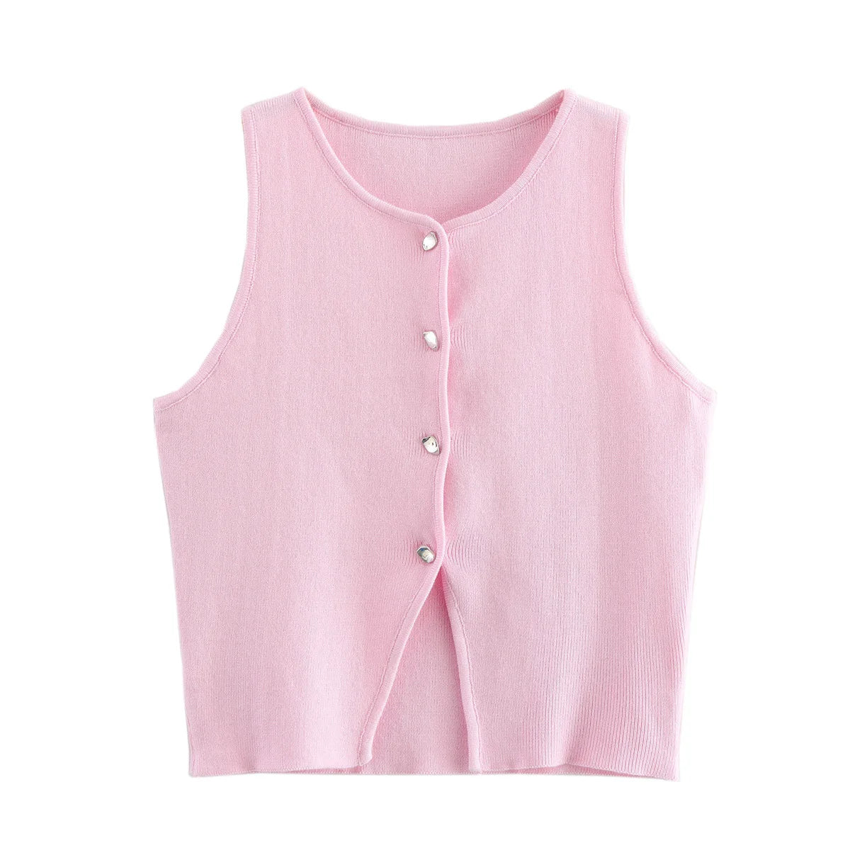 TRAF Female Sweater Vest Cropped Knit Vest Woman Sleeveless White Blue Vest Women Autumn Button Slim Yellow Pink Knitted Vests