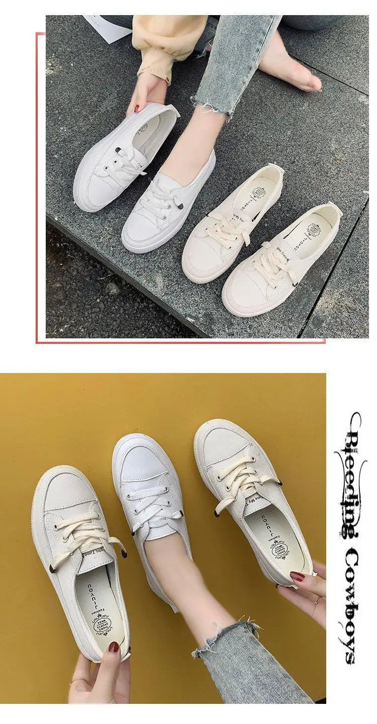 Women's Shoes 2024 New PU Leather Comfortable Casual Sports Shoes Fashionable Versatile Flat White Shoes