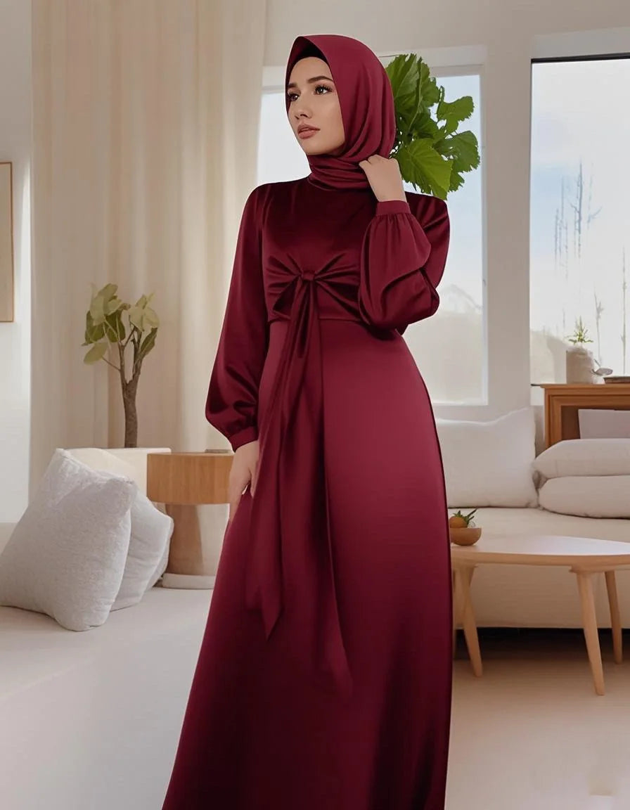 Ramadan Arabic Muslim Women Modest Dress Elegant Dubai Satin Abaya Islamic Party Clothing Holiday Travel Outfit 2025 Turkey Robe