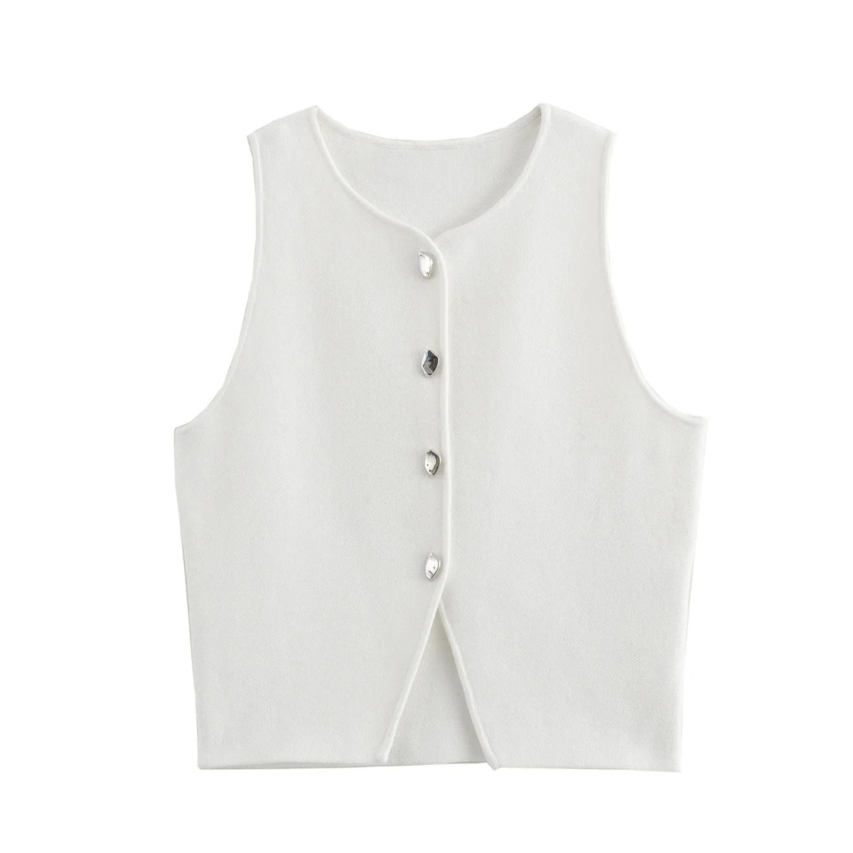 TRAF Female Sweater Vest Cropped Knit Vest Woman Sleeveless White Blue Vest Women Autumn Button Slim Yellow Pink Knitted Vests