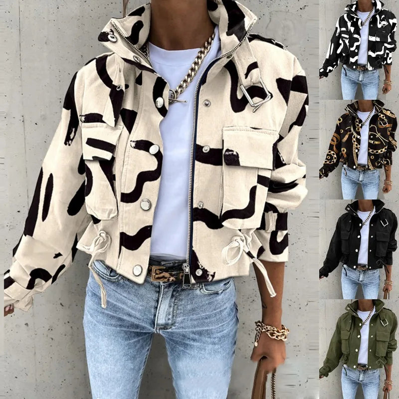 Woman Jacket Clothing Streetwear Autumn &winter Elegant Slim Round Neck Solid Pocket Button Design Long Sleeve Workwear Coats