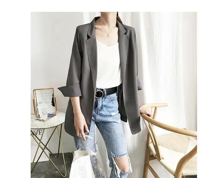 Women's Clothing White Office Blazer Summer Loose Fit Waist Slimming Elegant Casual Lightweight Trendy New