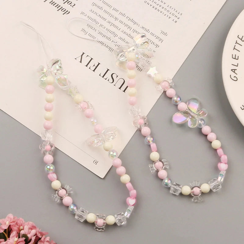 Creative Crystal Bowknot Pearl Beaded Mobile Phone Straps for Women Phone Case Key Chain Bag Pendant Decoration Accessories