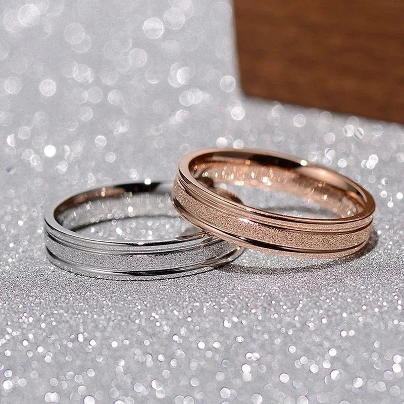 Trendy Rings Stanless Steel Luxury Fashion Titanium Rose Gold Color Frosted Ring Exquisite Women Men Jewelry Wedding Gift Hot