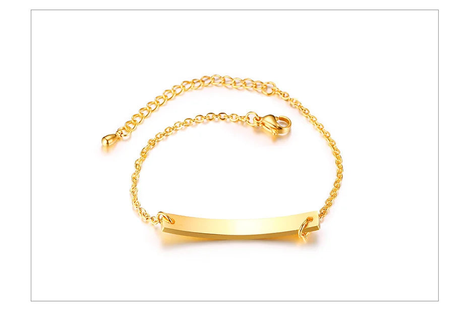 Free Custom Name Bracelet for Women,Stainless Steel Link Chain Bracelet,Elegant Personalized ID Bar Bracelets,Chic Jewelry Gifts