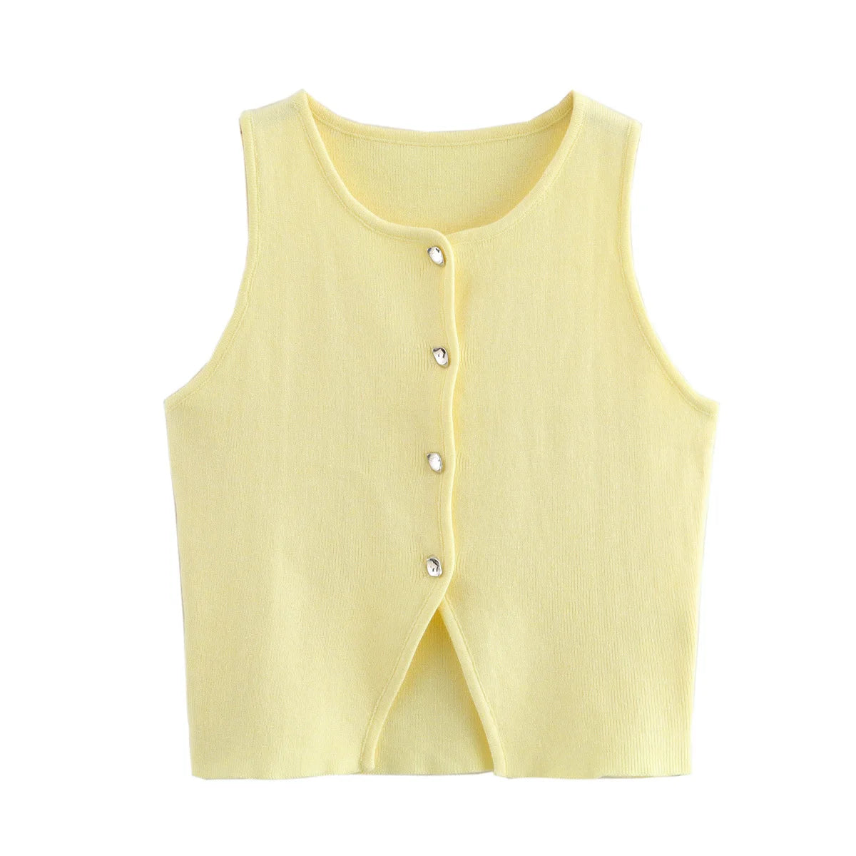 TRAF Female Sweater Vest Cropped Knit Vest Woman Sleeveless White Blue Vest Women Autumn Button Slim Yellow Pink Knitted Vests