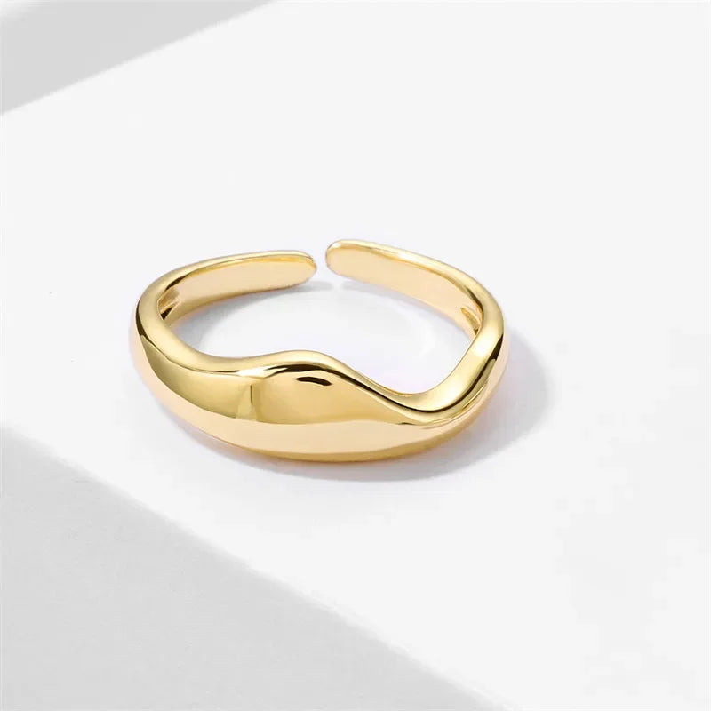 Gold Silver Color Irregular Wave Rings Trendy Simple Geometric Handmade Jewelry for Women Couple Adjustable Ring Wedding