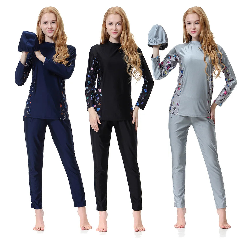 Muslim Modest Burkini Women Long Sleeve Print Swimwear Full Cover Swimsuit Islamic Bathing Suit Beachwear Swimming Costumes Set