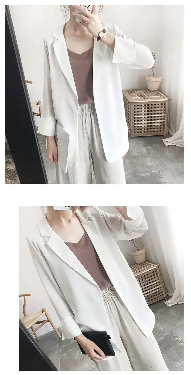 Women's Clothing White Office Blazer Summer Loose Fit Waist Slimming Elegant Casual Lightweight Trendy New