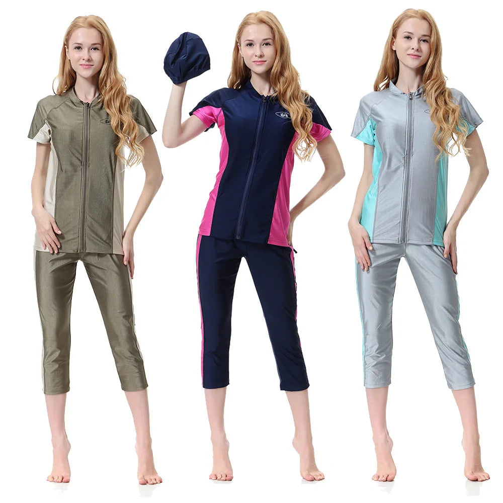 Muslim Modest Burkini Women Long Sleeve Print Swimwear Full Cover Swimsuit Islamic Bathing Suit Beachwear Swimming Costumes Set