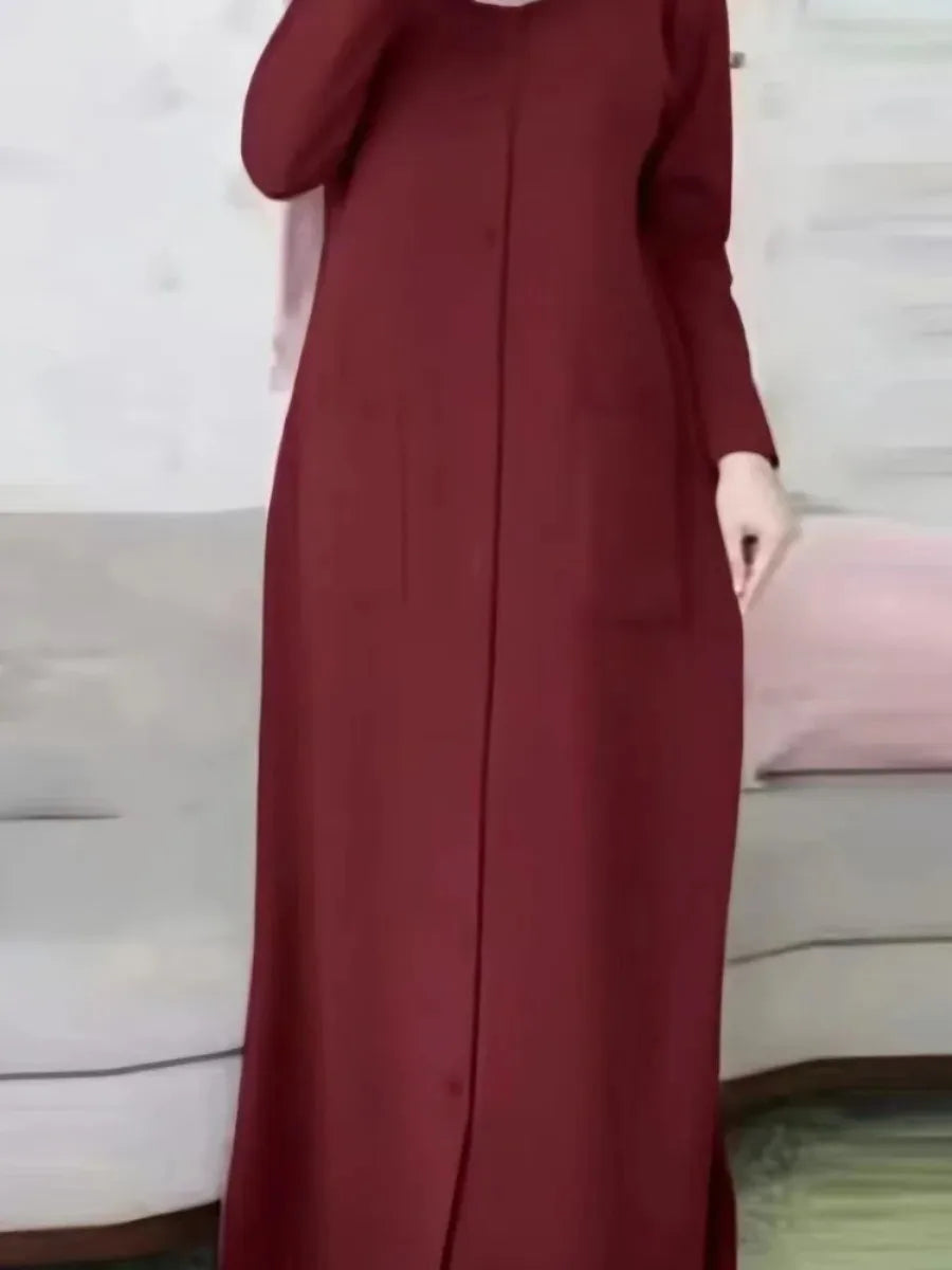 فستان رمضان للنساء المسلمات للعيد بجيوب محتشمة، فساتين حفلات مغربية، دبي، أزرار بصدر واحد، فيستدوس، رداء طويل، عباية 2024