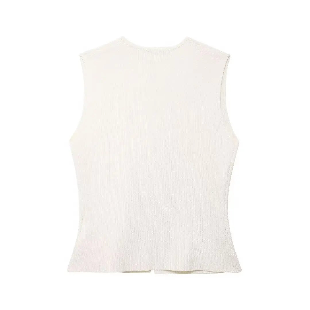 MUJER Woman Knit Vest Top Cropped Sleeveless Vests for Women 2025 Button Summer Vest Top Women Waistcoat Knitted Short Tops