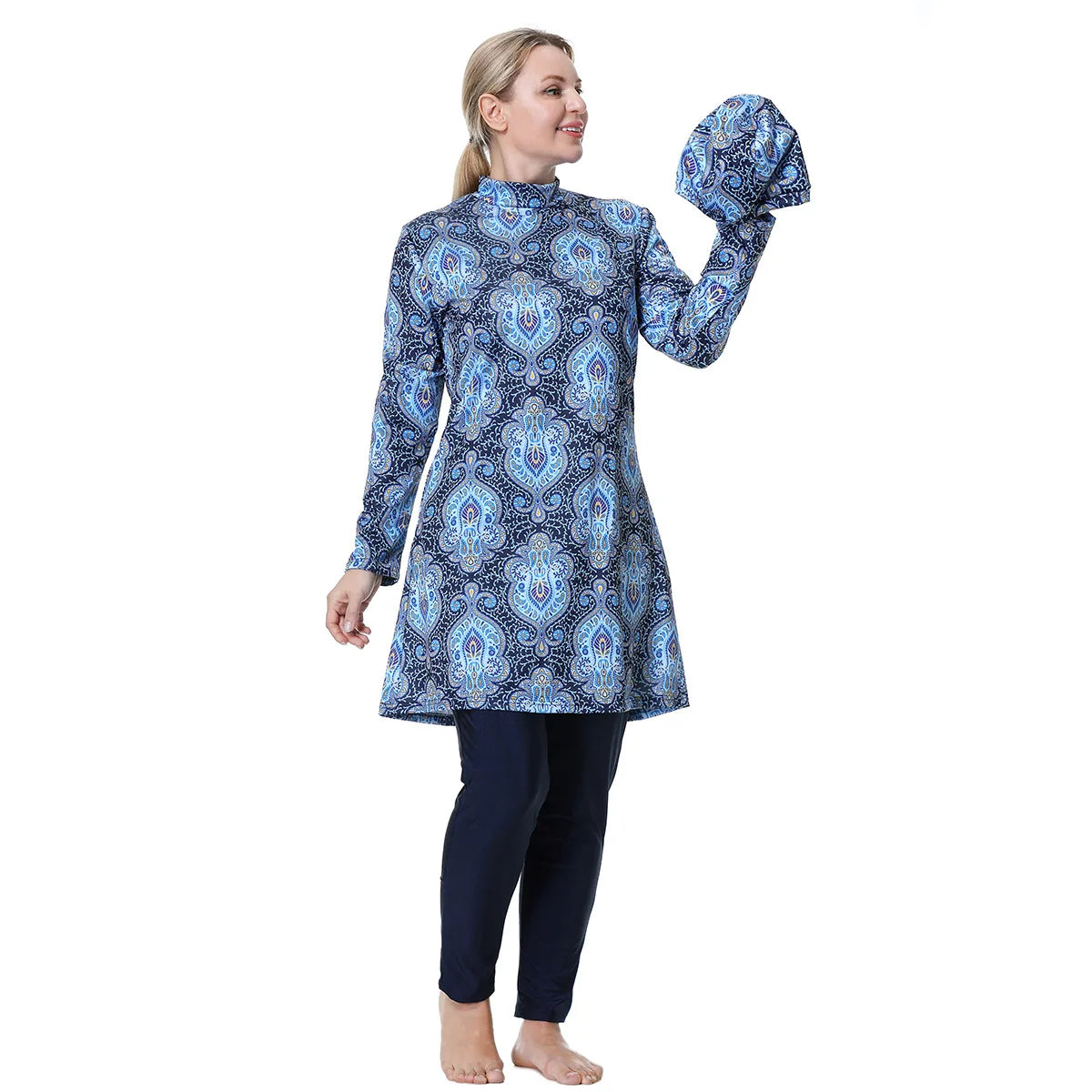 Muslim Modest Burkini Women Long Sleeve Print Swimwear Full Cover Swimsuit Islamic Bathing Suit Beachwear Swimming Costumes Set