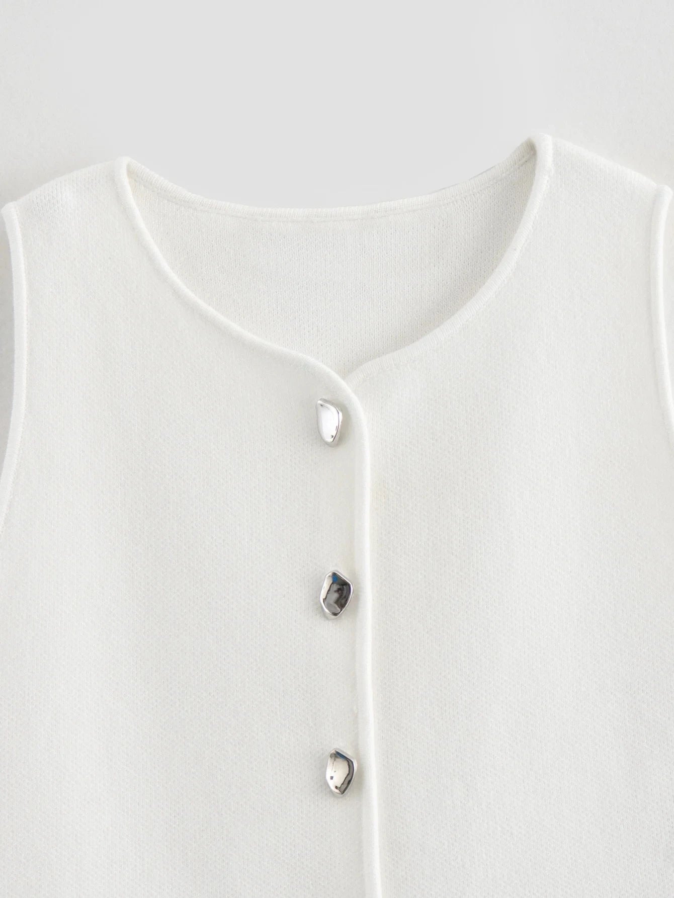 TRAF Female Sweater Vest Cropped Knit Vest Woman Sleeveless White Blue Vest Women Autumn Button Slim Yellow Pink Knitted Vests