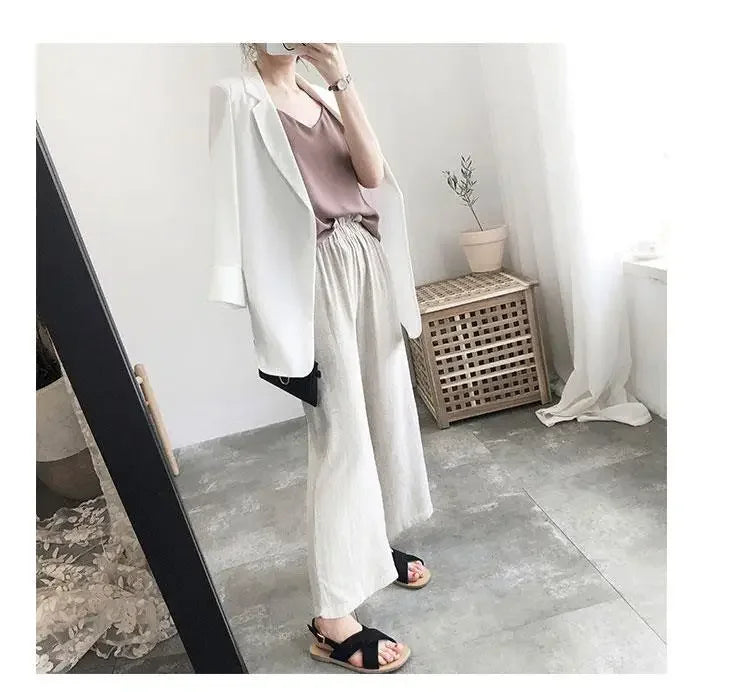 Women's Clothing White Office Blazer Summer Loose Fit Waist Slimming Elegant Casual Lightweight Trendy New